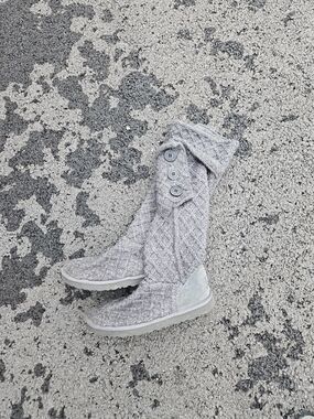 UGG Gray Knit Button-Accent Knee Boots